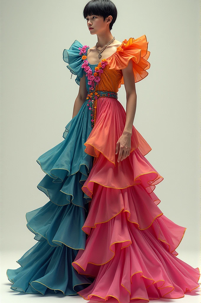 (high quality, best quality, sharp focus:1.3), at night, alienor_v2, waist up, dancing, small breasts,<lora:r4inb0w:0.8> r4inb0w, multicolored dress, multicolored gown, grand ballroom, high ceiling, high contrast, colorful light