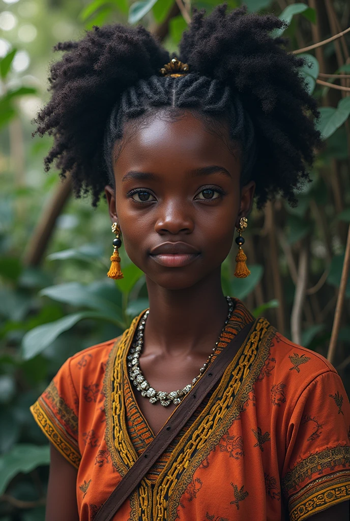 An African girl with long hair and dress