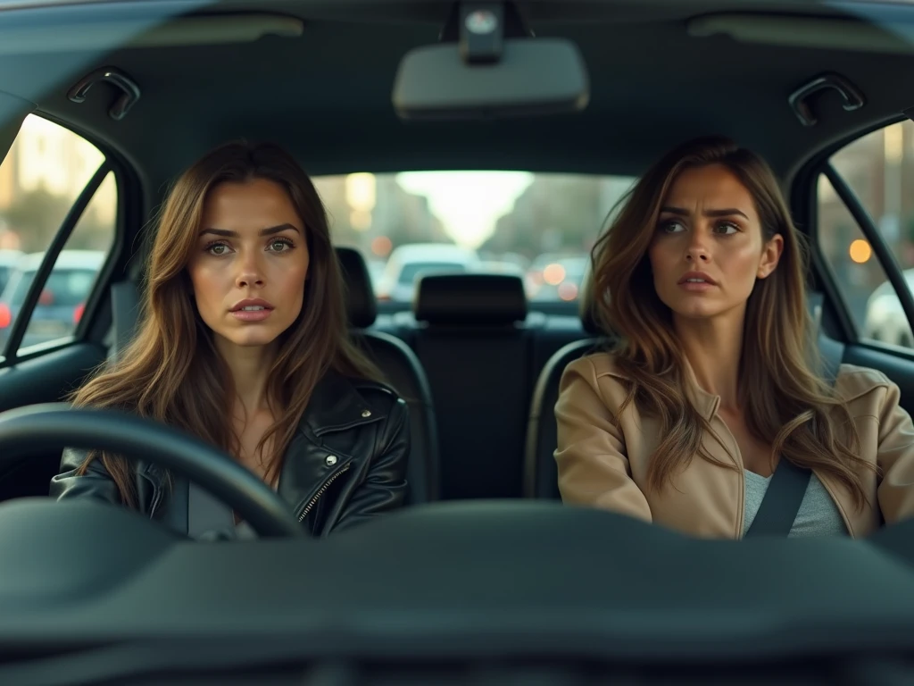 Femme brune dans une voiture