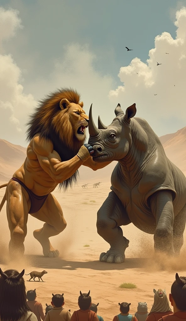 Create a hyperrealistic image of a scantily clad zebra running away from a macho hyena