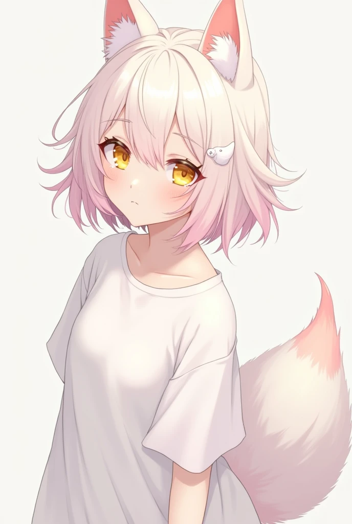 A young 5 years old cat girl, short body blonde hair, short hair, yellow eyes, flat chest, short hair, small ass, her face like +_+ and naked