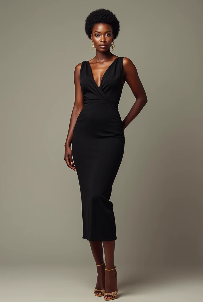 (best quality, ultra-detailed, realistic:1.37),portrait,voluptuous woman,flower,tight dress, Random dress color, passionate look,large buttocks,vibrant colors,soft lighting, standing, full body view, extreme tall, long legs, very tall, tall, black skin