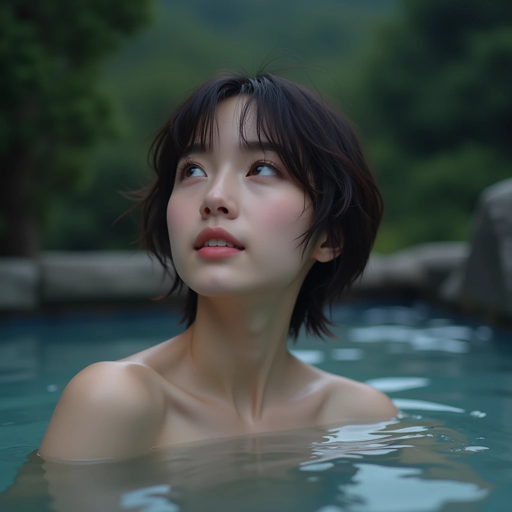 (pasties :1.3),(nude :1.3),Artistic nudity、(night:1.7), East Asian architecture, 1 female,sit on tatami, Brunette color hair,(eyeの間の毛), Lip valve, (:1.3),(beautiful shiny straight short long:1.3),beautiful fingers,beautiful long legs,Beautiful Body,Cute Nose,beautiful character design,完璧なeye,完璧なface,View your audience,(Innocent_big_eye:1.0),(Light_笑face:0.3),Official Art,Very detailedなCGユニティ8K壁紙、bright_front_face_Lighting,(masterpiece:1.0),(Highest_quality:1.0), 超A high resolution,4K,Very detailed, photo shoot, 8k, Hmph, High resolution, Absurd:1.2, Kodak Portrait 400, Film Grain, Lens flare brilliance, (beautiful_face:1.5),8k,RAW Photos, 、Relax in a Japanese hot spring inn、(The subject is the first hot spring trip with a girl:1.3) (Draw an open-air bath more widely:1.2) (Girls are not test subjects:1.3) The room at the inn is messy (Girl standing on balcony:1.3) (Hair after bathing:1.3),((barely、A small handkerchief towel is placed next to it.:1.3)) ,(Wet Hair:1.3),((beautifully depicts depth and width:1.3)),((The open-air bath is surrounded by a Japanese garden and large rocks.., With just two small Lights.:1.3)),((beautiful星空が見られます:1.3))(Hiding erogenous zones with a small handkerchief towel in the open-air bath:1.2)(Girls are not test subjects:1.3),((White and soft skin:1.3)),(((Just like the whole body:1.3))(Prepared the bed for sex:1.2)女の子はbarelyベッる((The open-air bath is a mountain stream open-air bath surrounded by large natural stones...........:1.6))