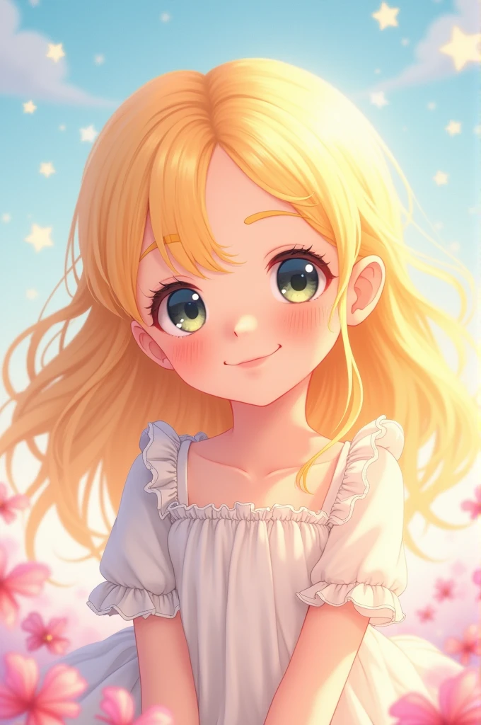 (best quality, masterpiece), 1girl, particle, wind, flower, upper body, looking at viewer, blonde, smile,