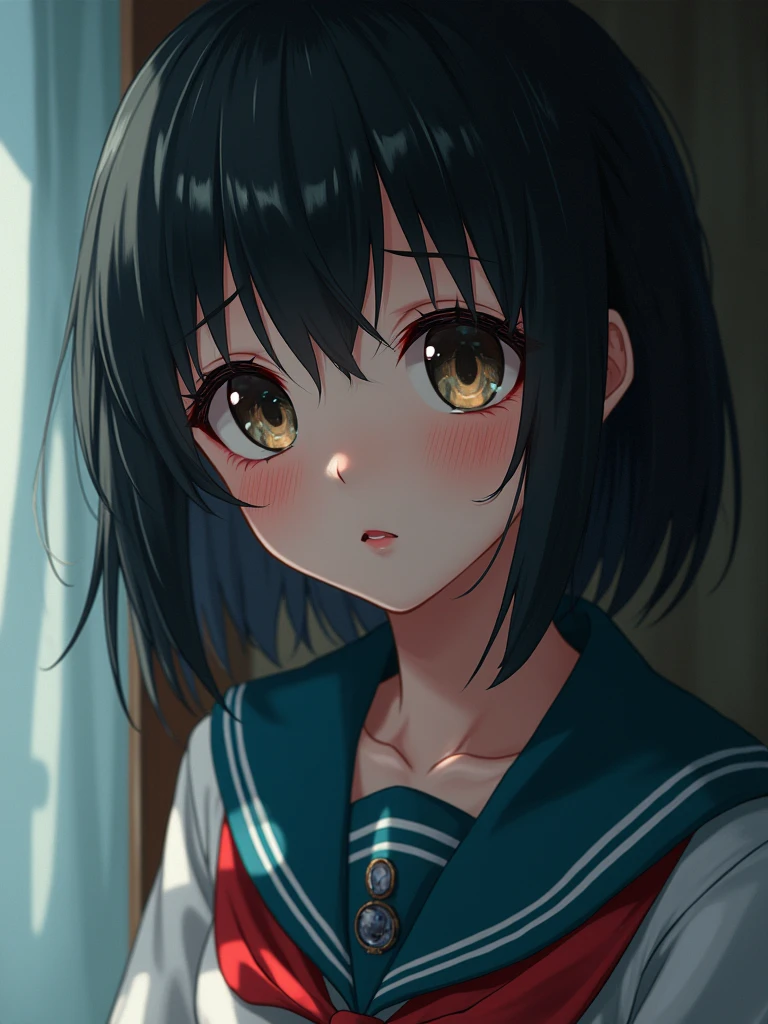 Ostracized bullied child Girl About junior high school age Real uniform Not looking at the camera Sitting
