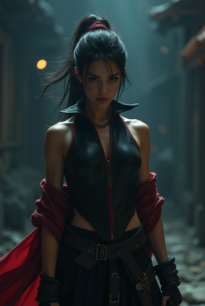 dark vibes, woman model, techno raver, looking badass, no blur, 8k, sexy lady at rave, in rave forest - night time - hope coqueliquot flowers on the groud, banished