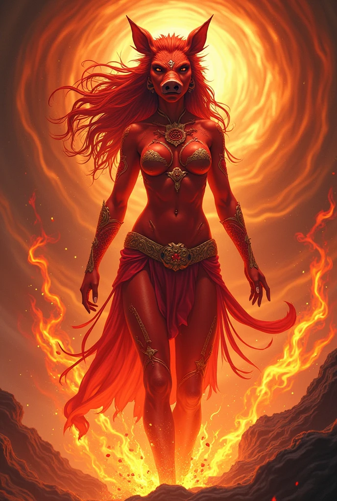 Fantasy Female sorceress wearing a robe, fiery red hair, latina, ((dark skin)),