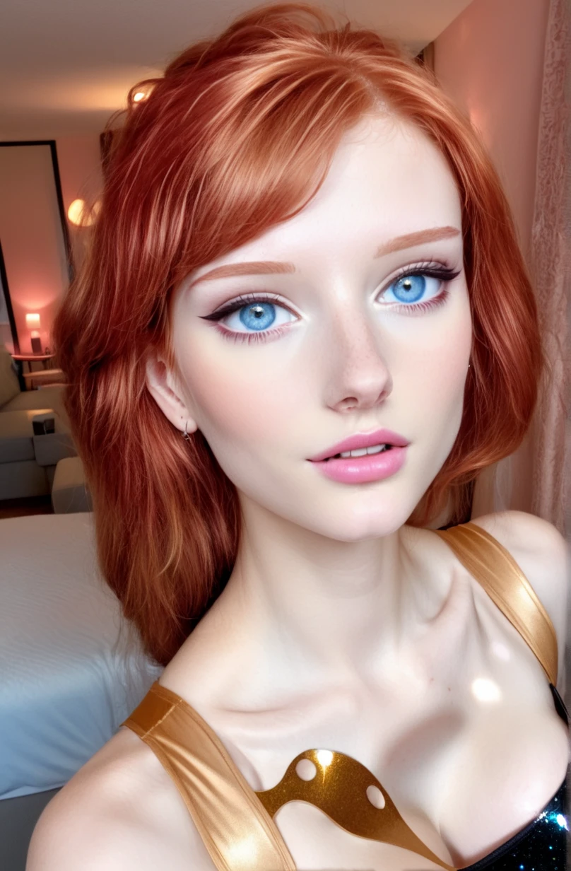 telegenic 20 years old young woman, by Posuka Demizu and Peter Wileman, sparkling eyes, blush, redhead,