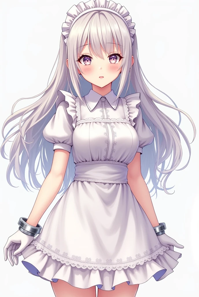 ((4k,masterpiece,best quality)), anime style, adult, dress conservatively, 1 girl, solo, silver hair, long hair, wolf ears, white, look at viewer, fluffy silver tail, (yellow eyes:1.15), long skirt, blue moomoo dress