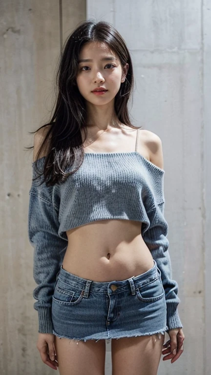 young woman black bangs hair, look at viewer, wearing sunglasses, sexy face expression, kawai, pov, 24 years old, bright eye, pastel art, bare shoulder, jacket, legs up, long wreaked jeans, high detail eyes make up, necklace, stand beside wall, sunlight, dinamic light, cute detailed digital art, exquisite digital, highly detailed digital painting, cgsociety, ultrarealistic