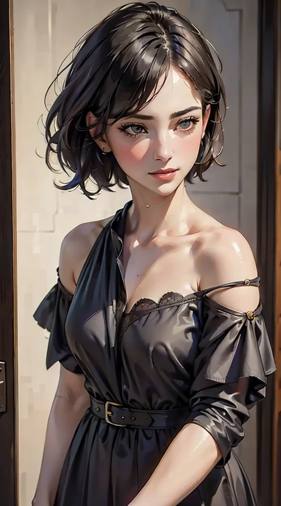 Piriyon, alone, One girl, 黒いnail, jewelry, short hair, View your viewers, choker, necklace, put your hand on your face, Earrings, White Background, heart, Mouth closed, Grey Eyes, Manicure, Simple Background, Grey Hair, ear Earrings, black choker, smile, eyelash, lips, Put your hand on your cheek, bangs, bracelet, beads, gem, Earrings, nail、hard rock fashion