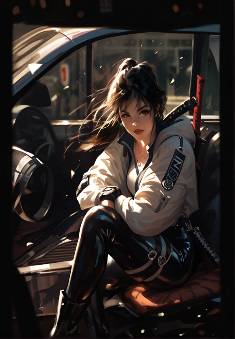 Anime charecter illustration,, digital artstyle,clean tightfit outfit, assassin,, female 