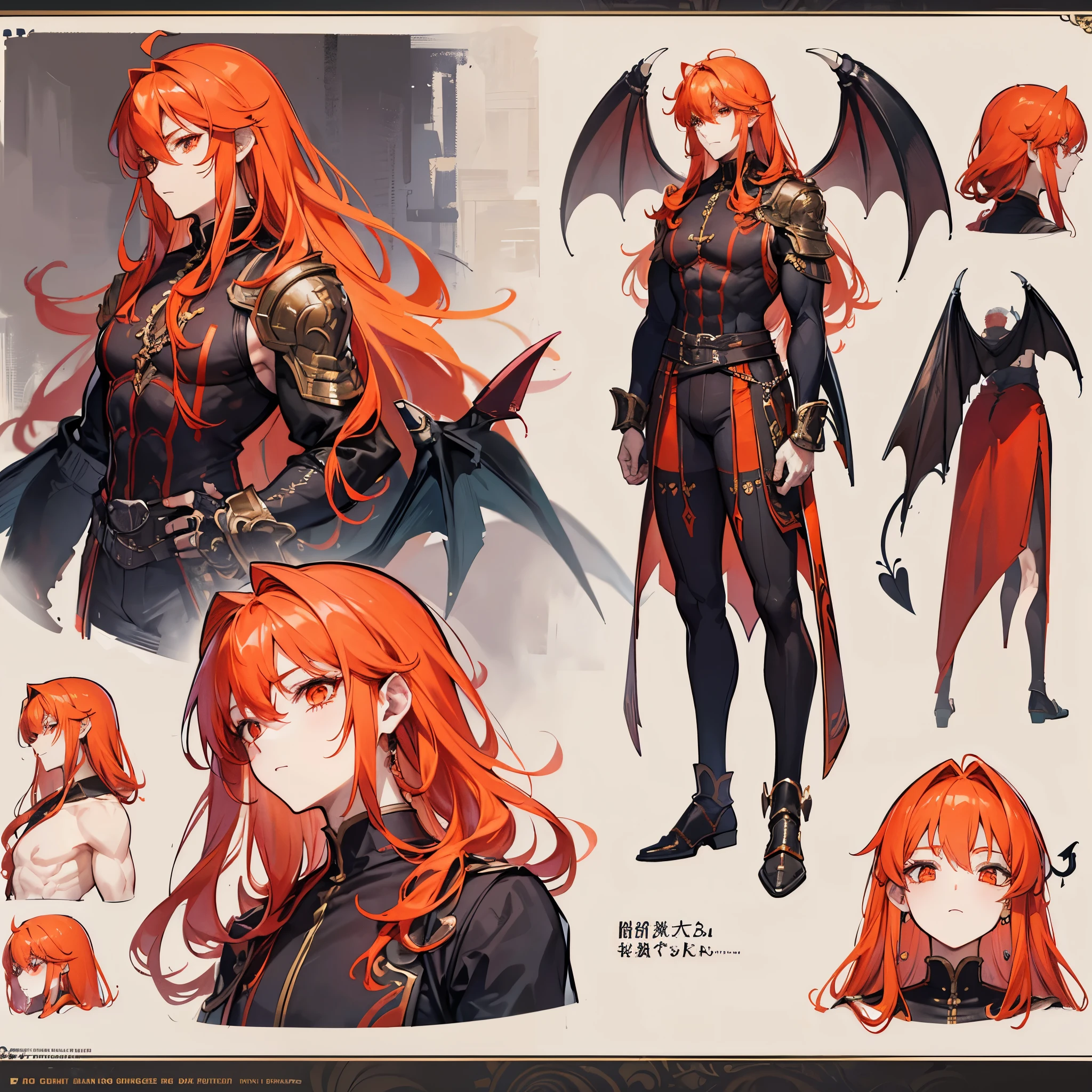 (Masterpiece, best quality), detailed, 1girl, ((character concept art)), ((character design sheet, same character, front, side, back)), many items, (Aveline has fiery red hair that seems to flicker like flames, and her eyes are a bright, burning amber. She wears armor that resembles phoenix feathers, with a long, flowing cape that looks like a pair of wings. She wields a flaming sword that ignites with her will.)