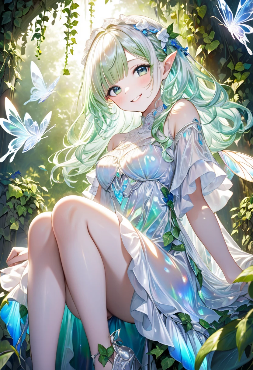beautiful elf fairy in transparent dress showing her big breasts and wet pussy