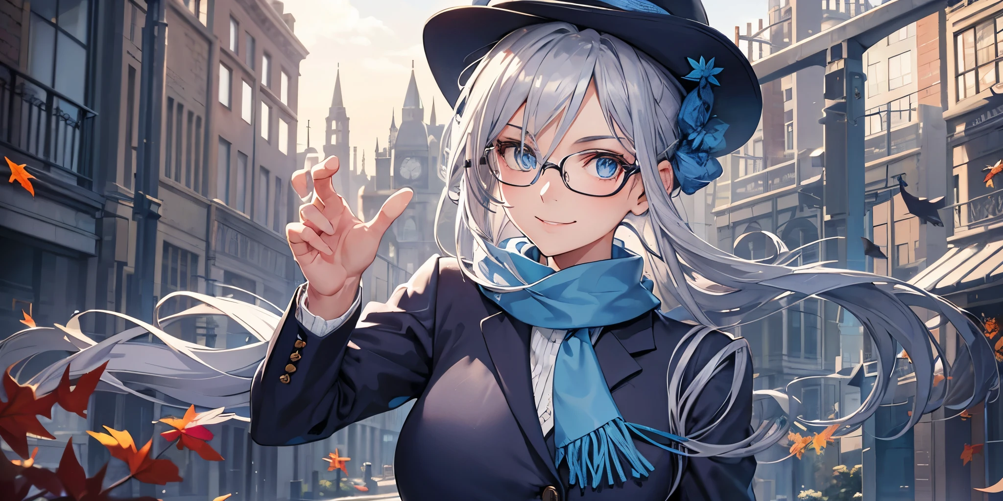 (masterpiece), (best quality), ((very detailed)), (very delicate), (A young girl), cyan eyes, sparkling eyes, droopy eyes, boston eyewear, worried,(Silver gray hair),Short messy hair, Barrette, Medium chest, Blazer uniform , platinum blonde, White skin, Schoolyard, evening, Downcast eyes, lack of confidence, scared of people, afraid, bullied at school, beige blazer uniform, High angle