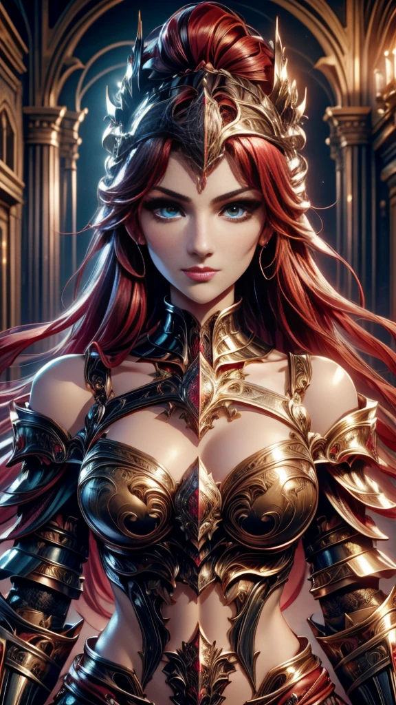 Beautiful tall woman with red hair and yellow eyes super realistic and well detailed wallpaper