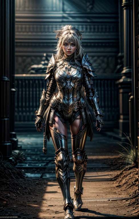 1girl, solo, female roman warrior with red helmet and cape, long thighs, metal armor on legs and thighs, long black hair, angry, extremely beautiful girl, subtle makeup, silver hour, photorealistic, high contrast, 8k HD, detailed, hyper-detailed, realistic skin texture, blonde hair, huge chest, neckline, best quality, ultra high res, raw photo, dramatic lighting, unreal engine, intricate diffuse glow and silver tab, black cape, battlefield,  Standing