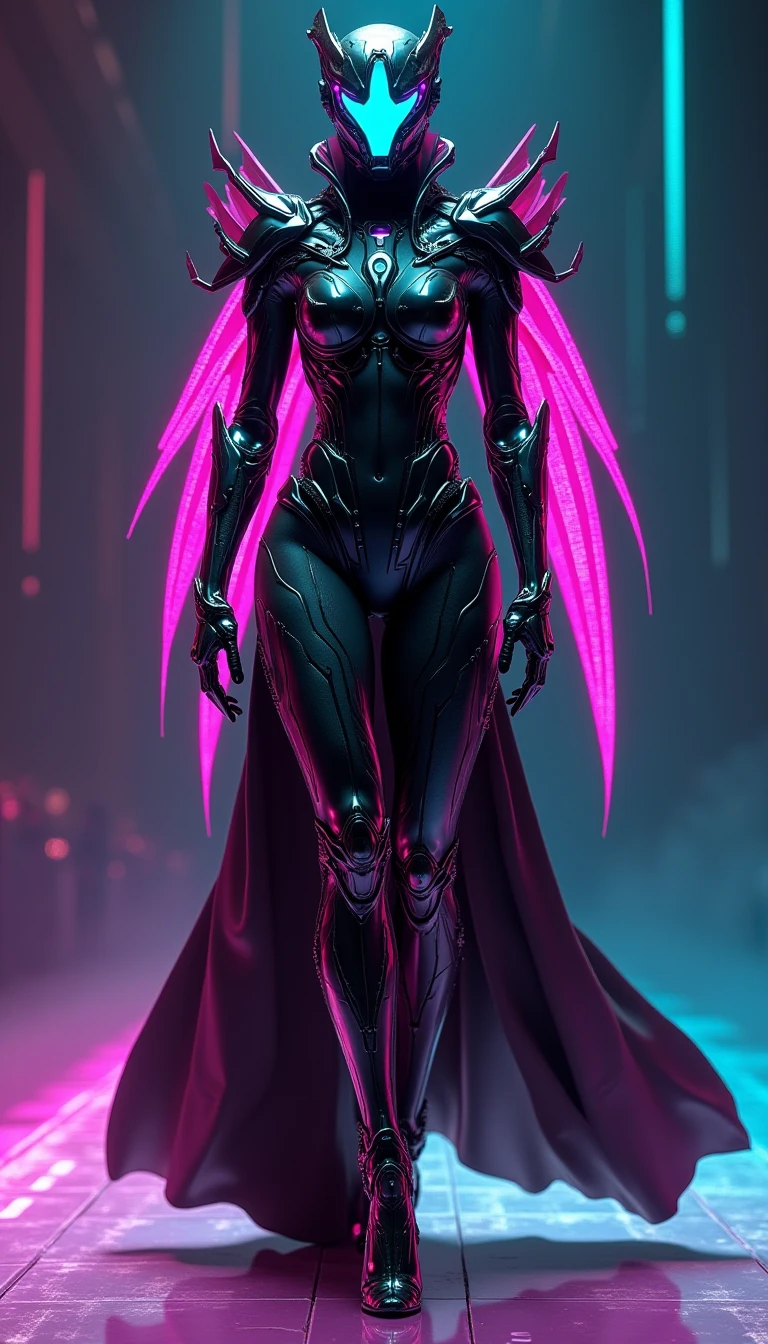 name: Elyria the Wise Age: About 30 years old Height: Tall and slim with ample breasts, accentuated by a design that enhances her imposing and seductive figure.
Clothing: Elyria wears a tight bodysuit made of synthetic material in a dark metallic purple, with bright neon green details. The body has a futuristic design with integrated protective plates that glow green when activated.. Above, wears a long cloak of a deep purple, with green interior trim that reflects and accentuates the city's neon lights. The cape has a pulsating light effect and fluorescent detailing finishes.. Her thigh-high boots are made of black synthetic leather with green details and light-up soles that change color depending on the movement.. The gloves, black with green accents and studs, They reach up to the elbows and feature touch and holographic panels that light up when in use.
I wait: Elyria's hair is long and straight., with purple hues and green streaks that light up when he uses his powers. His cybernetic eyes, of a bright green, can adapt to different colors to improve visibility and analysis. The leather has a pale, slightly metallic finish., with glowing purple and green tattoos that extend along the arms and neck, pulsating with an eerie glow.
Accessories: Elyria holds a tech staff made of matte purple metal with green accents.. At the top, a green plasma crystal floats within an energy field that emits pulses of light. She wears various rings with tech chips that glow green and a spiral-shaped necklace with a holographic pendant that alternates between purple and green., projecting futuristic images and data.
Personality: Elyria is an enigmatic and powerful figure., with a mix of glacial charisma and advanced intelligence. She is a high-level magician and hacker, capable of manipulating energy and digital data with great