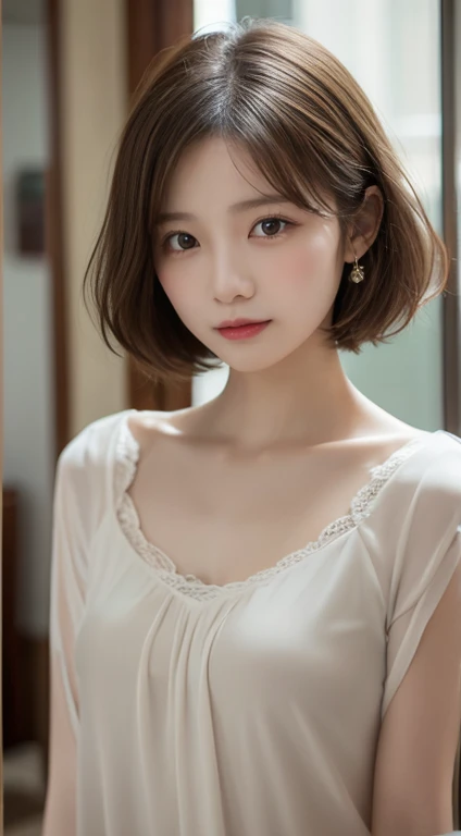 masterpiece、The highest image quality、hightquality、Beautuful Women、japanes、Popular Korean Makeup、detaileds、Swollen eyes、A detailed eye、Detailed skin、Beautiful skins、超A high resolution、(Realistis:1.4)、very extremely beautiful、Slightly younger face、Beautiful skins、thin-waist、(A hyper-realistic)、(illustratio)、(hight resolution)、(8K)、(ighly detailed)(The best illustrations)、(beautifully detailed eyes)、(ultra-detailliert)、(wall-paper)、(详细的脸)、looking at the viewers、fine detailed、 A detailed face、pureerosfaceace_v1、a smile、Looking straight ahead、photos realistic、Bright lighting、profetional lighting、Colorful hair color、(((very_short_hair)))、brightly lit room、painterly、picture frame、Black