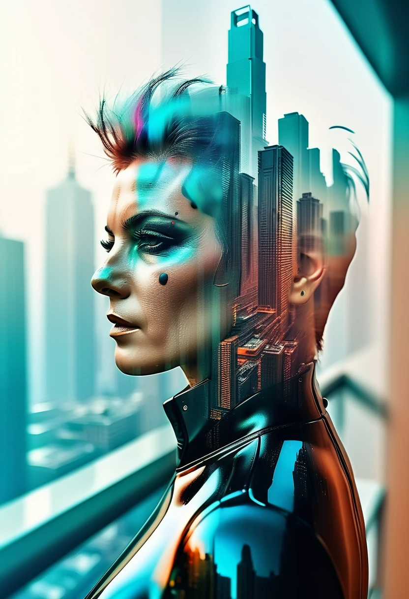 abstract colors, texture, film grain, skin pores:0.1 intricate dramatic portrait of a beautiful windblown scifi scientist standing on a balcony overlooking a futuristic (solarpunk)1.2 city, foggy morning, cinematic movie still frame, blade runner 2049, punk hair style, altered carbon, (analog style)1.3 (film grain)1.3, stephan martiniere Wadim Kashin Simon Stalenhag michal karcz ismail inceoglu. Joker. 