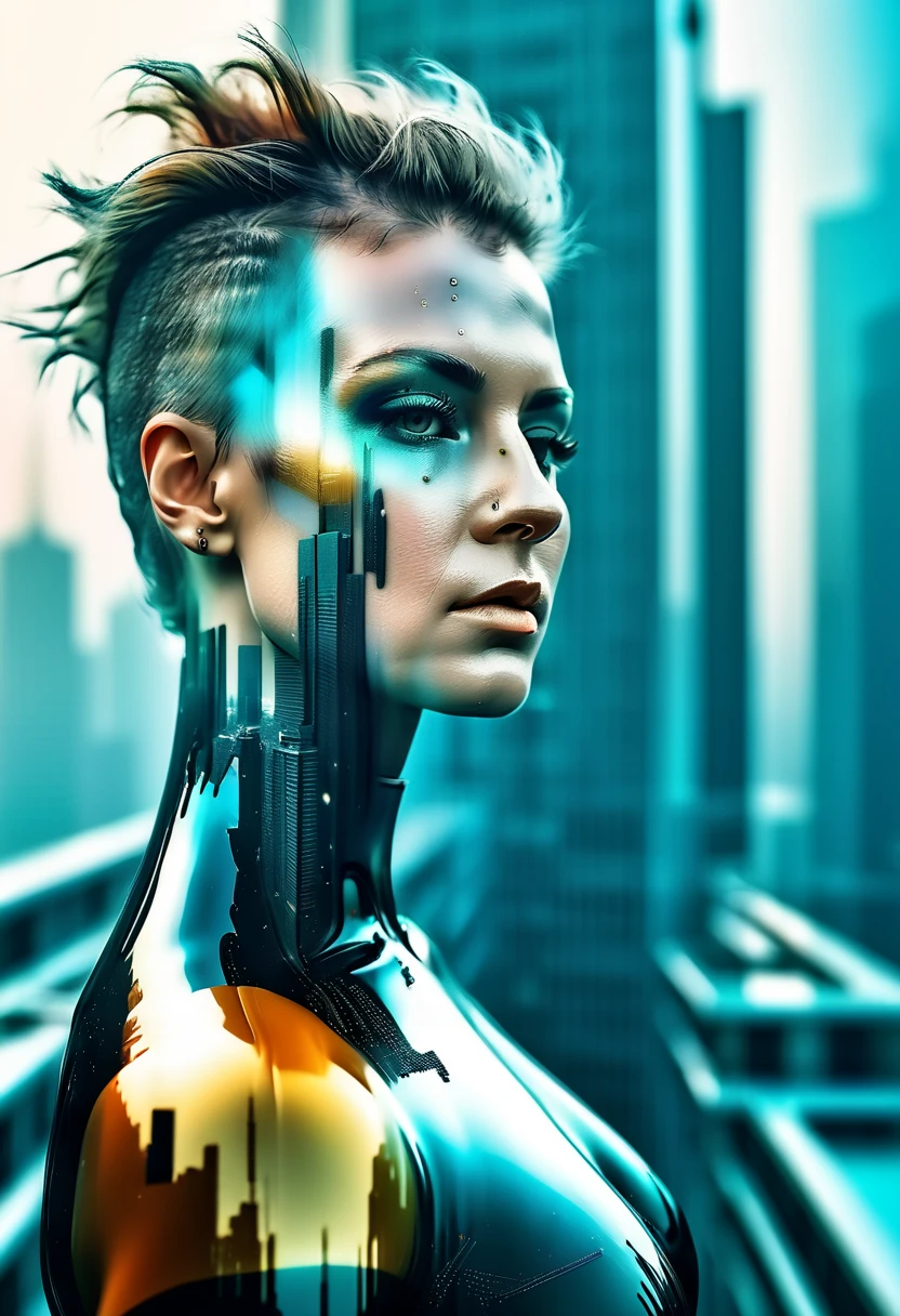 abstract colors, texture, film grain, skin pores:0.1 intricate dramatic portrait of a beautiful windblown scifi scientist standing on a balcony overlooking a futuristic (solarpunk)1.2 city, foggy morning, cinematic movie still frame, blade runner 2049, punk hair style, altered carbon, (analog style)1.3 (film grain)1.3, stephan martiniere Wadim Kashin Simon Stalenhag michal karcz ismail inceoglu. Joker. 