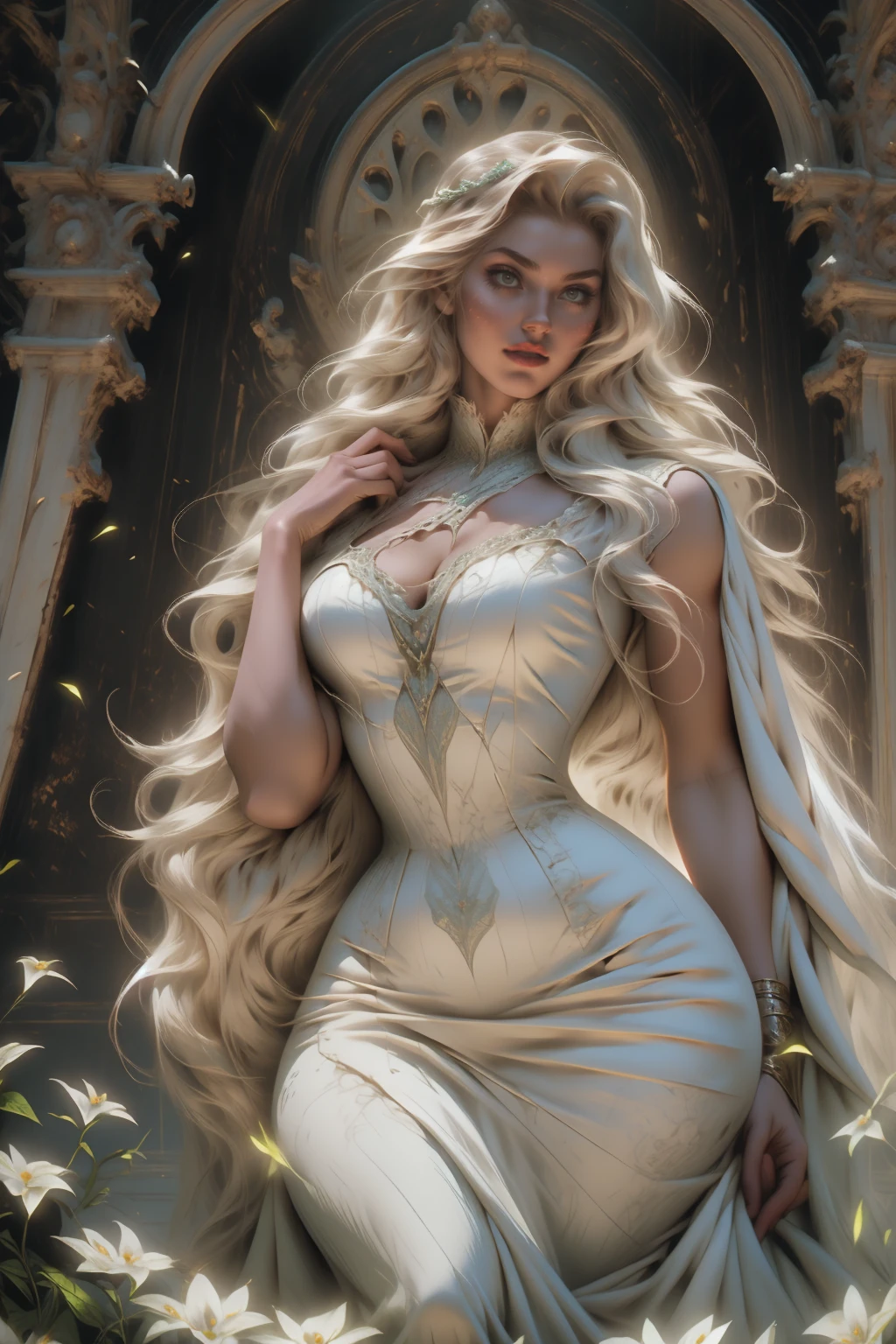 (skeleton like:0.4), ((female ornate princess)), (with white long flowing hair), (bright beautiful eyes), trending on artstation, flowers of hope by Jean-Honor Fragonard, Peter mohrbacher, hyper detailed, insane details, stunning, intricate, elite, art nouveau, ornate, liquid wax, elegant, extravagant, luxury, Greg Rutkowski, ink style, sticker, vector-art, beautiful character design, double exposure shot, luminous design, award winning, masterpiece, amoled black background, (full torso),
