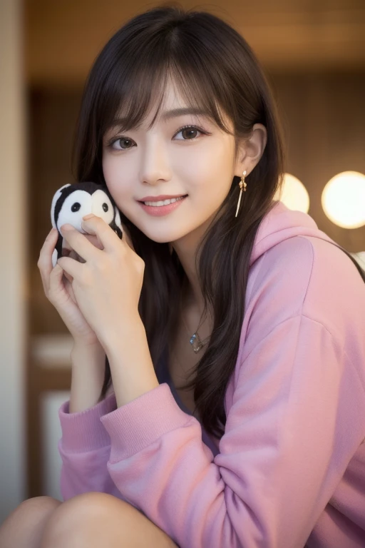 long whitr hair,curlies,with a round face,ssmile,adolable,A half body,