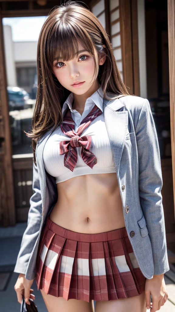 (1 girl:1.3), break, Half Body Shot, Japanese, supermodel, The body is slim, high school girl, (from before), (highest quality:1.4), 32k resolution, (Realistic:1.5), (超Realistic:1.5), High resolution 32k UHD, (masterpiece:1.2)), (Improvement of quality:1.4), (Very beautiful facial details), (highest qualityのリアルな質感の肌:1.4), (Perfect Anatomy:1.2), (Are standing:1.37), (((school uniform, patterned ribbon tie, pink collared long sleeve shirt:1.15))), Red Plaid Pleated Skirt, (Do not emphasize the top of the bust), ((In the classroom:1.15)), Accurate Fingers, Very detailed, Symmetrical eyes, View your viewers, Natural Makeup, ((A good eye for quality:1.2)), (tired, Sleepy and satisfied:0.0), (Beautiful Lips:1.33), (Great nose:1.2), ((Physically Based Rendering of the Background:1.37)), (Mid-chest), Narrow waist, (Heavy chest:1.1, slim lower body), brown hair, (bangs:1.37), Anxious face, Gentle light illuminates your face and body, Spectacular and inspiring cinema lighting、((bikini:1.5)) 、((Spread your legs and hold them with both hands:1.5))、