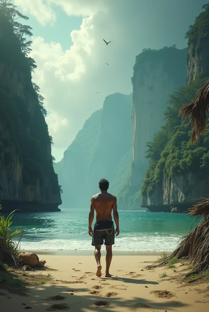 18 year old boy, hairless, on a deserted island