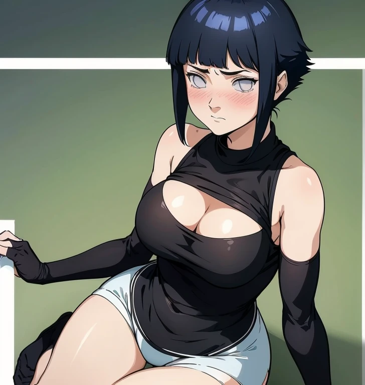 woman, 2, short hair, proportional hands, Yelan anime eyes, perfect body, sensual cleavage, medium breasts, red sleeveless blouse, wearing black micro shorts, sexy shorts, vinyl shorts, Ultra HD, 4k image, image of best quality, (fidelity: 1.4), photoreal, light green eyes, eyelashes, beautiful pupil, shadows, slight blush, delicate facial features, reasonable facial features, exposed waist, natural pose, white eyes 
Tight skirt 
Tight black top 
With cleavage and thick thighs