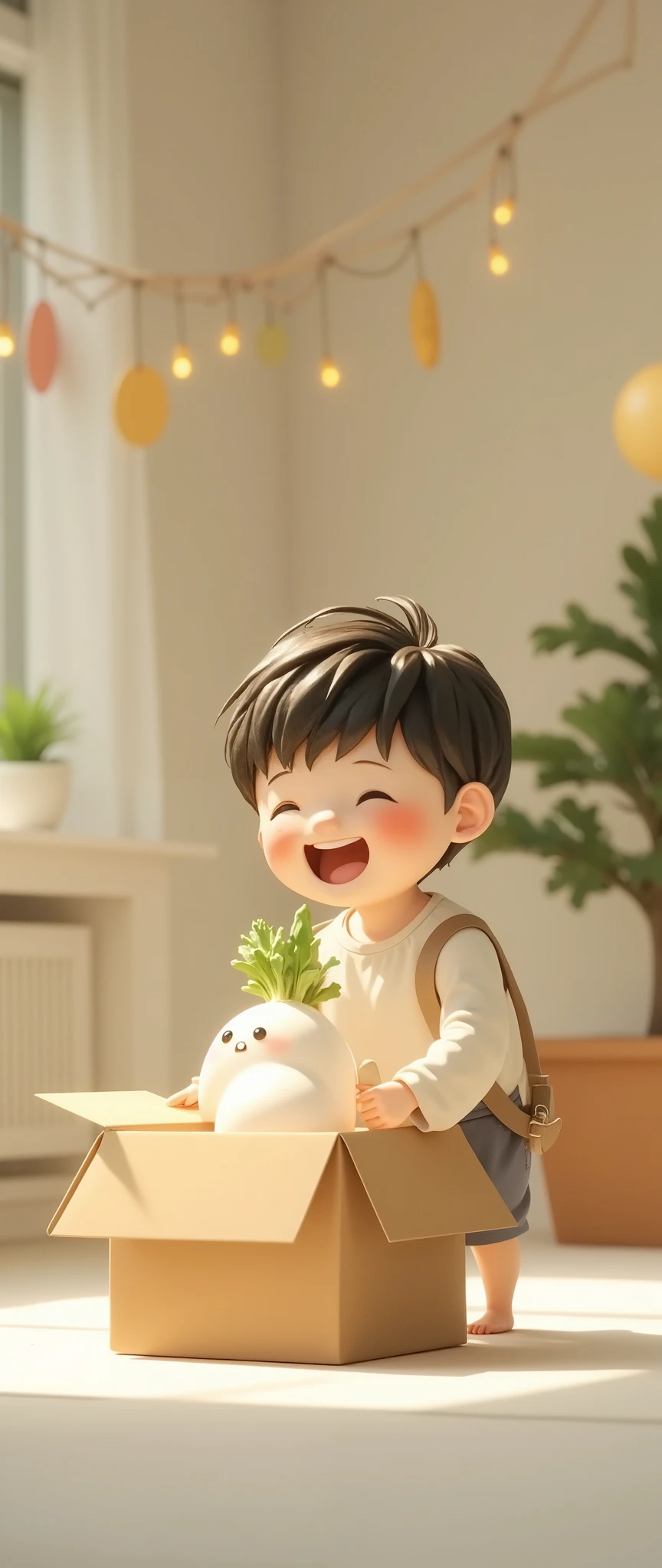 (masterpiece:1.2, top quality),( very detailed), Best Illustration ,8k,16k,Open a real doll box, The boy opened the toy box, There was a daikon figure ,Happy Boy , comical , Minimalist , pixar studio , 3D isometric illustration ,( background is ren's room :2.0),( christmas gift:2.0),( Christmas Decorated Room:2.0 ),(Crossmath vibe :2.0)
