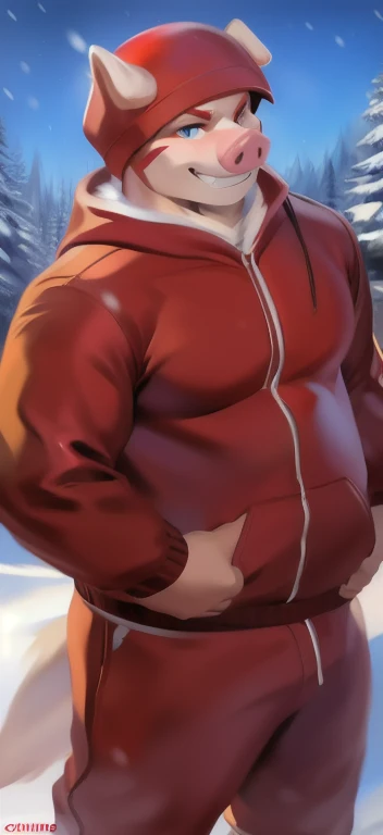 Draw a chubby cute boy,Stand in front of a hut in the snow。Goggles are worn on the forehead,Wear a tight Calvin Klein men's underwear and curved legs.,The clothes are open to reveal the belly,Chubby 18 year old boy,The crotch protrudes,pupils,prominent pubis,Shy,The crotch protrudes,Protruding pubis,The crotch is raised