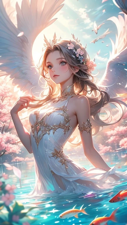 8k、branch of delicate lilac flowers、Lilac Fairy、super transparent、Sacred Light、Beautiful Spectrum Light、Petal brilliance、blinking、dark background、Transparent Light Drops、ReflectionLight、bright、Light flows in、Lightology、Portrait Profile、sharp focuagic、Complex、 Super realistic、Bewitching、sexy、eros、beautiful face、Detailed and perfect face、detailed and beautiful eyes、even eyes、perfect proportions、big breasts、thin waist、navel、big ass、gap between crotches、sexy thighs、fantasy、Compositionally、Light、art station trends、pearl、Patronus cloud of silvery vapor、Corrosive Enveloping Light Ray Family、