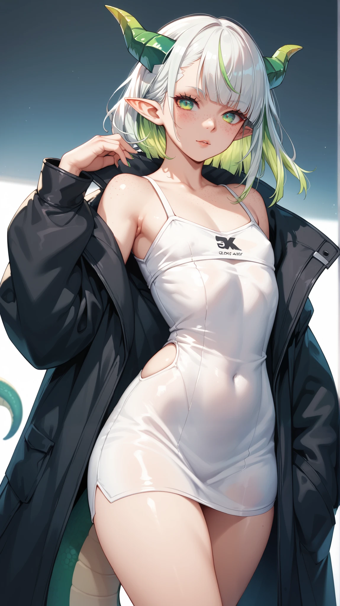 chica youtuber,(((1 chica))),((extremely lindo and beautiful green curly-haired girl)),
(pechos cortos:1.4),(((cabello verde rizado:1.35,pelo muy rizado,pelo interior coloreado,ear breathing,cabello corto))),(((ojos verdes:1.3))),ojos intrincados,hermosos ojos detallados,symmetrical eyes,((gordo)),(((piel brillante:1.5,piel brillante: 1.5,piel bronceada,piel brillante,very piel brillante,cuerpo brillante,plastic glitter skin,exaggerated piel brillante,piel iluminada,piernas mojadas))),dedos delicados y detallados,cuerpo detallado,manos humanas,(cara detallada),
lindo,cachonda,seductor,erotic,(((NSFW))),
zettai ryouiki,Ropa reveladora,mostrar piel,((minifalda rave,correas de tanga visibles,camiseta blanca holgada sin mangas con estampado pop art)),((ropa mojada,traje intrincado,ropa intrincada)),
(dynamic pose:1.0),avergonzado,(centrado,escala para ajustarse a las dimensiones,Regla de los tercios),
cyberpunk city by the ocean at night, with bright neon signs and dark stormy clouds and puddles, escenario:1.25,
Motor irreal:1.4,HD,La mejor calidad:1.4, fotorrealista:1.4, textura de la piel:1.4, Obra maestra:1.8,high resolution, Sharp focus, (ultra detallado, extremadamente detallado), (obra de arte fotorrealista:1.37),(extremadamente detallado CG unity 8k wallpaper),((tema de fondo de onda sintetizada)),(((Colores vibrantes))),(fondo intrincado),(Obra maestra),(Mejor calidad),