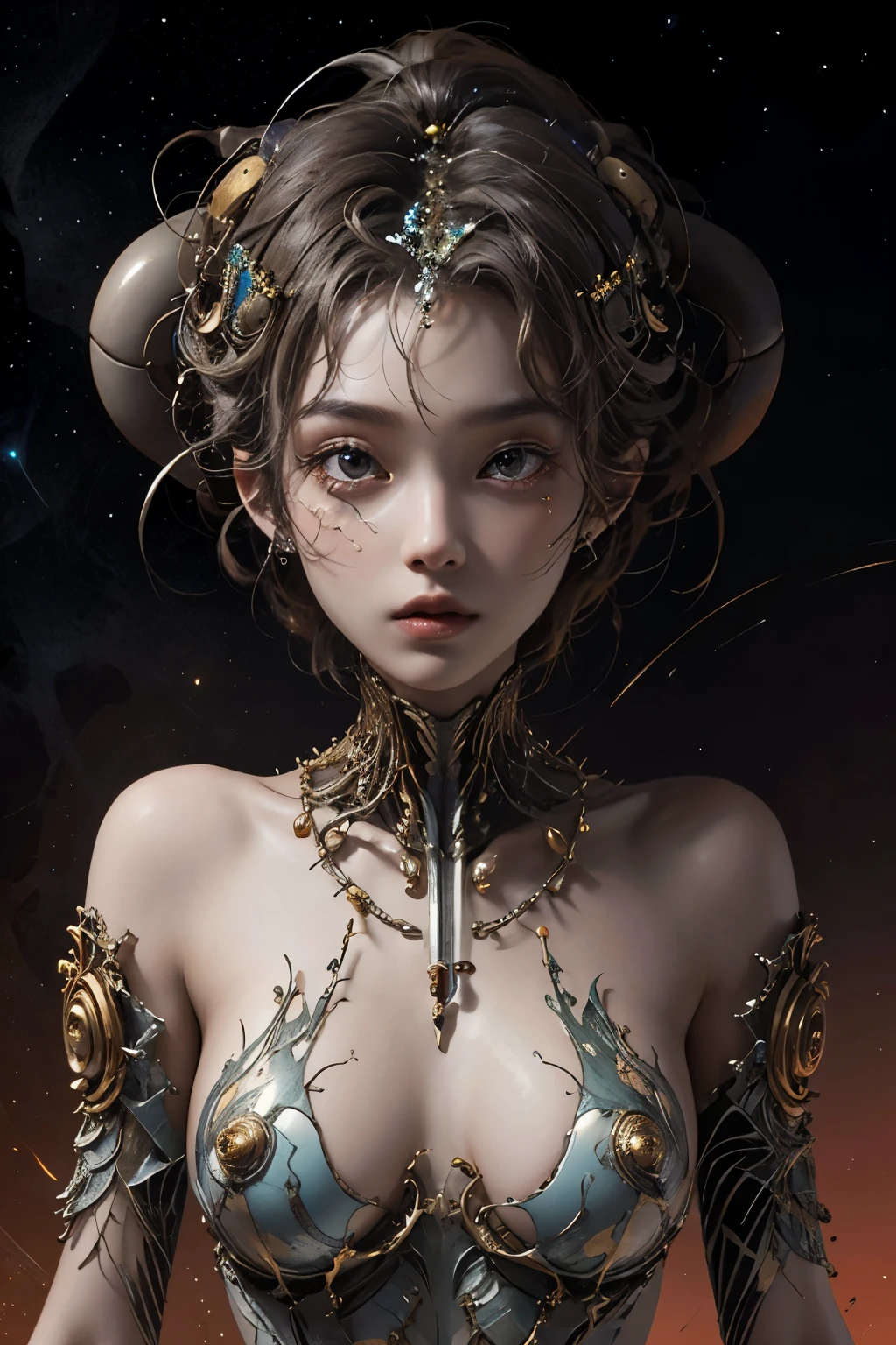 whole body像,(best quality,Super detailed,Best Best Illustration,best shadow,masterpiece,high resolution,professional artwork,famous artwork),细致s eyes,美丽s eyes,Close-up cleavage,Wind and clouds,Colored sclera,s eyes,facial markings,Tattoos are,(fractal,fractal eyes),big eyes,big eyes,(eye focus),surface focus,cosmic eye,space eye,Close up of metal sculpture of woman with moon in her hair,welcome。extremely high detail,3 d welcomes portrait,Extremely detailed footage of the welcomes,a stunning portrait of a welcomes,Side image of the welcomes,portrait of a beautiful welcomes,Full body close-up portrait of the welcomes,hecate welcomes,portrait of a norse moon welcomes,welcomes of space and time,(original photo:1.2),camel toe,hollowed out,Sweaty legs,, smooth pink skin, shining金属光泽皮肤, shining,spread legs,M-shaped legs,angry expression,sullenness,exasperation, whole body,whole body像