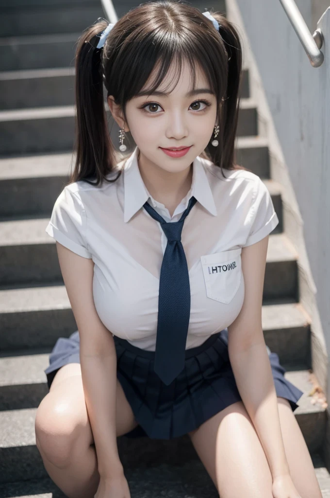 (Highest quality、Tabletop、、Best image quality、Award-winning works)、Very cute school girl、けたWhite polyester collared shirt、Short sleeve:1.4)、(Navy Pleated Skirt:1.1)、Girl portrait photography、Glowing Skin、Brown Hair、Are standing、View your audience、Sculpture Pose、(Deep quagmire background:1.45)、(Large Breasts:1.8)、Accentuate your body lines:1.1)、Very large red ribbon tie、Very long hair:1.75、((The expression on a man's face after he was raped by a group of women:1.95))