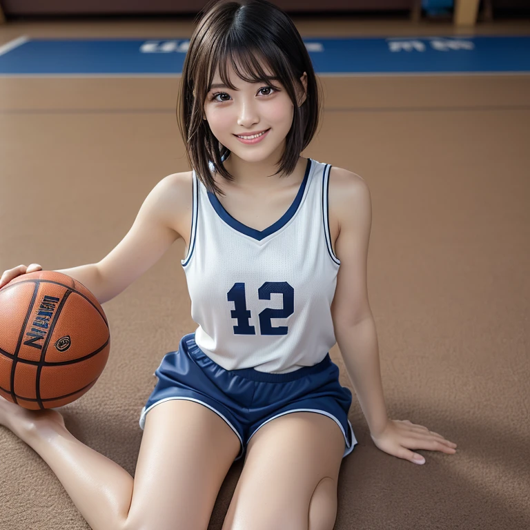 (masterpiece:1.2), Very detailed, Ultra-high resolution, (Realistic, photo Realistic:1.6), High-resolution RAW color photos, Professional photos, Sharp focus:1.2, (Very detailed顔と肌の質感, Very beautiful eyes, Glossのある肌, Glowing Skin, Glowing Skin, Shining Face, Gloss, Oily skin, greasy face, Oily skin, greasy face,),, (real Glossのある肌 texture), Perfect Anatomy, Very detailed背景,(locker room),((1 female)),25-year-old woman, Japanese women,Height: 168cm,(short hair, Straight hair, bangs, Brown Hair),(Flat Chest:1.6),((Erect nipples:1.3)),(Sweaty body:1.4),(slender slender legs), ((((sleeveless white basketball uniform)))),(((Undressing Uniform:1.4))),((Revealing bras)),((Lying on your back、Spread your legs、Insert the penis:1.5)),(Open your mouth a little、Half Eye)