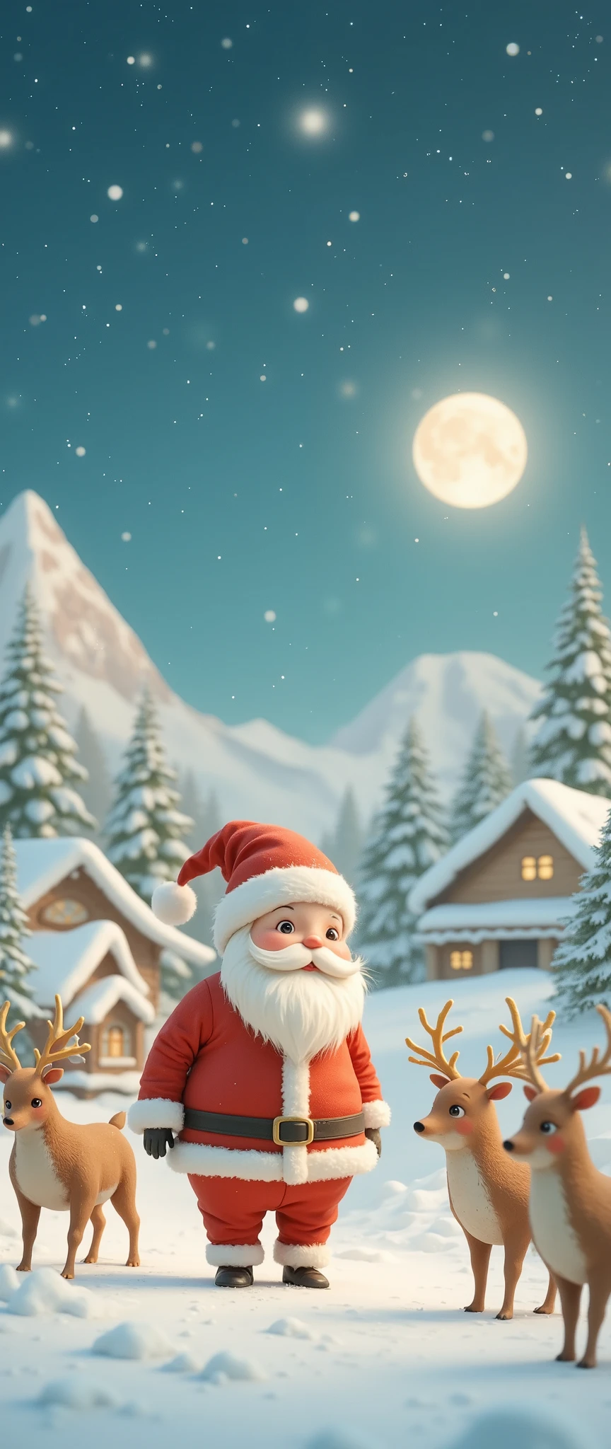 (masterpiece:1.2, top quality),( very detailed), Best Illustration ,8k,16k, Santa Clausの村,beautiful, reindeer, Santa Claus, Santa Clausの家