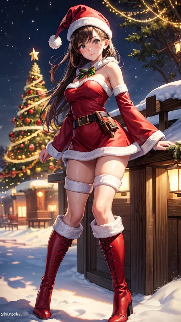 (top-quality,8K picture quality,masterpiece:1.3),(A woman wearing a Santa suit and fighting the enemy),(a miniskirt,Stockings,a choker,long boots:1.2),red rope stretching towards the camera:1.2,(shoulder-length hair:1.1),(Luxurious interior,Christmas Decorations:1.2),(ssmile:1.2), Looking at the camera,View from below:1.4, (Small butt:1.2), (pubick hair:1.1),(full body Esbian:1.5), (Full body shot:1.5),(Standard Body:1.5), (Bold pose with open legs,dynamicposes:1.4),BDSM,Slender Abs:1.2,highly detailedskin:1.2,(((Young gravure idols, Young skinny gravure idol, sophisticated gravure idol)))