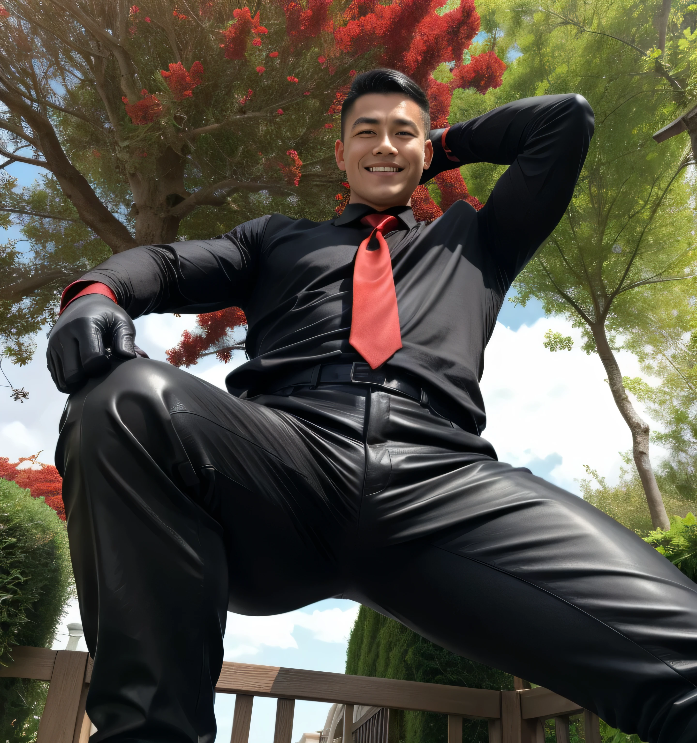 40 years old,Hidetoshi Nakata,(Kogoro Mori 1.3),whole body,red legwear,两个穿Tights的男人站着,office,sofa,Thick body hair,Red underwear,Topless,Densely hairy,Fortitude,HD,With a mustache,Tights