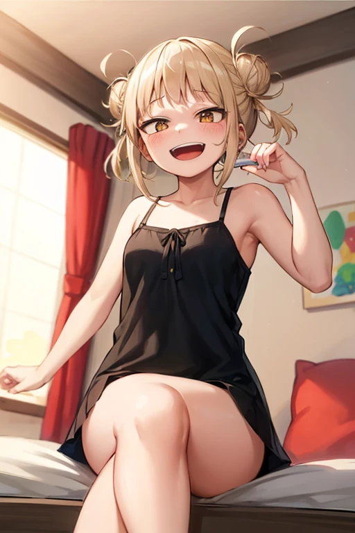 ui1, hair rings, (()), ((10 years ol height)), ((bare shoulder)), (((presenting armpit))), (see-through), cleavage, ((white tank top)), ((arm up)), ((loli oppai)), ((big boobs)), ((large breasts)), ((under boobs)), ((boob curtain)), (hot pants), ((detached sleeves)), (potrait), (loose shirt, navel), (((Drooling face)), wet body, (((height 135cm))), ((Squatting)), (Twintails), blurry background, oily skin, wet, detailed skin,