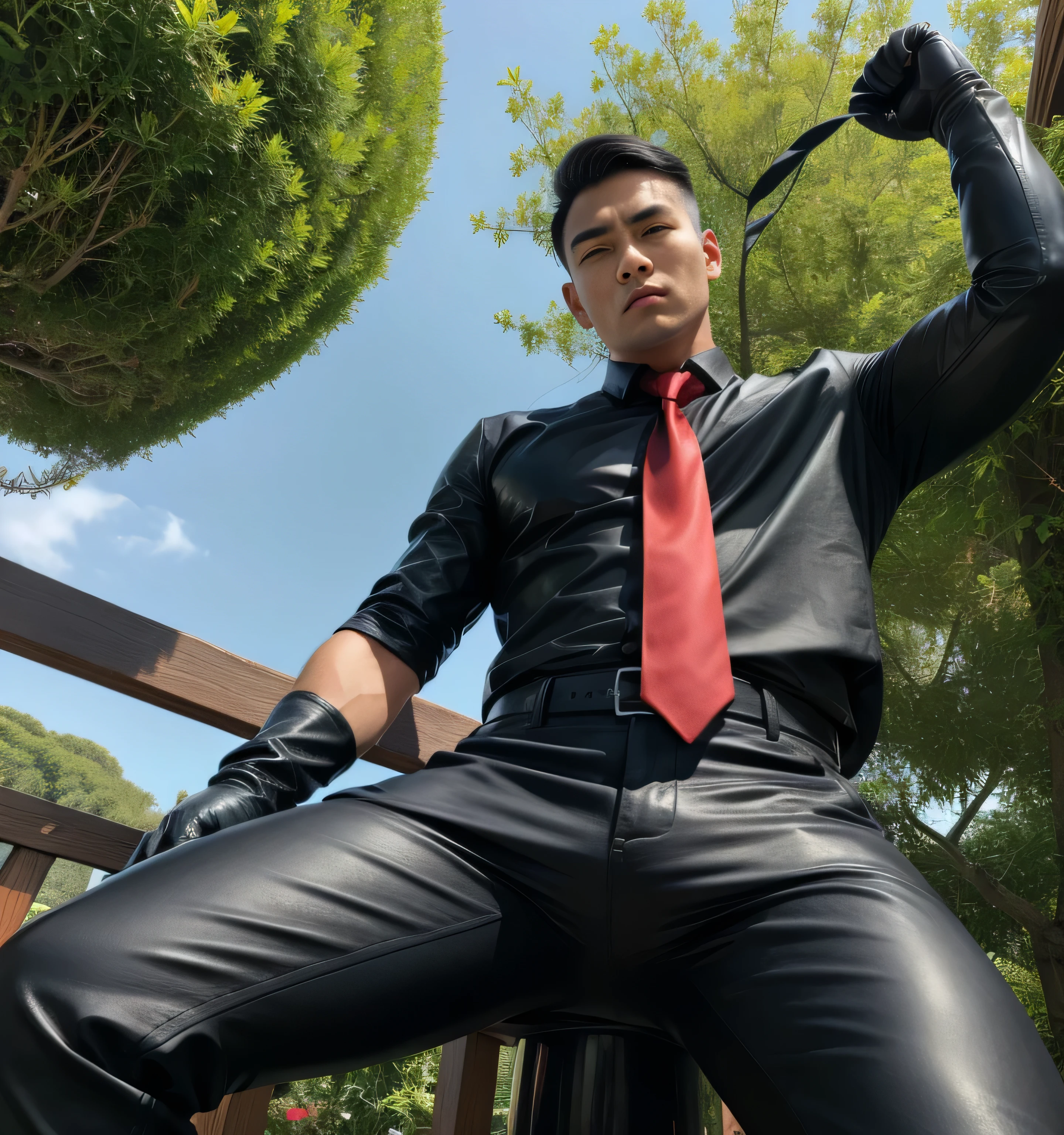 middle aged man,Handsome muscular man,black latex gloves