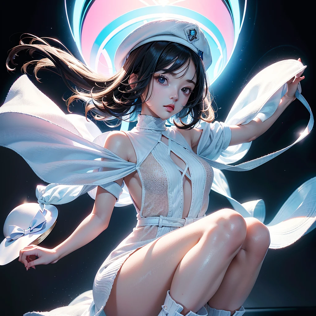 Realistis，tmasterpiece，Best quality at best，Dark theme，best qualtiy，超高分辨率，（Realiy感），（Detailed eyes：1.4），（Realiy，Realiy感：1.4）， ((Dark blue and white fur)), ((Short blue hair)) and (Clear eyes) and ((Long, fluffy tail)), (Detailed fur), (Petite body, Hourglass figure,:1.1) ((full body)), Break free and stand on the space station, (Back view, (bent down)), (Detailed background, Depth of field, half body shadow, ambient light on the body), (Intricate:1), (High detail:1.2), (illusory engine:1.1), (Soft focus:1.1), questionable content, (Masterpiece, Best quality, 4K, 2K, shaded, absurd res), Break (Wearing a sci-fi white jumpsuit with a hexagonal pattern:1.4), niji