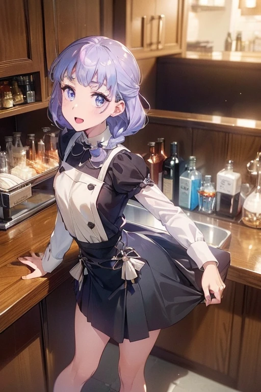 photorealistic, (4k), depth of field, (Masterpiece), (realistic skin texture), extremely detailed, intricate, hyper detailed, high resolution, professional photography, bokeh, sharp detail, best quality, woman, black dress, black corset, white sleeves, frilled dress, blue hair, purple eyes, <lora:Eris-000004:0.7> , crossing ankles , bar stool, (tavern:1.5), glass of wine in hand, naughty face, parted lips, light blush, <lora:GoodHands-vanilla:0.8> <lora:BetterFeet:0.8>