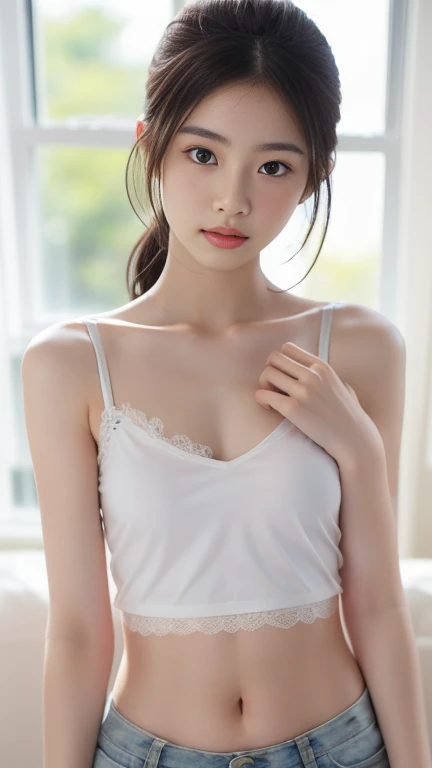 (( medium breasts, )),  ( clear abs  : 1.1), (  perfect figure  : 1.1),  bust photo , ( loose chest camisole:1.3), ( very detailed  CG 8k wallpaper), ( extremely delicate and beautiful), (masterpiece), ( best quality :1.0),  delicate skin ,  very detailed  