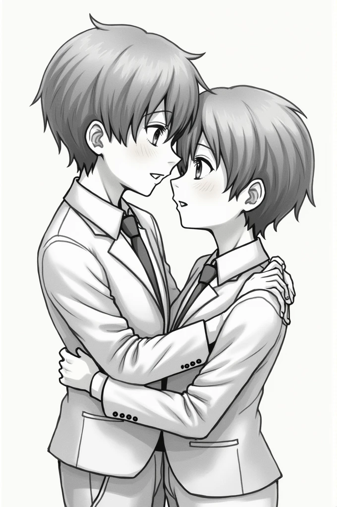Light brown-haired nurse with dark hair and white-haired nurse with light brown hair kissing, they are both men
