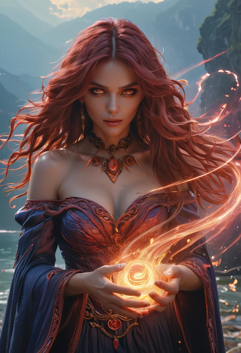 (best qualityer,4K,8k,high resolution,work of art:1.2),ultra detali,(realisitic,photorealisitic,photo-realisitic:1.37),Summoned from a magic circle ,giant female dimension-altering demon, imposing monstrous figure, unearthly, terrifying, highly detailed face and body,hands with huge claws,Mystic aura,bright fire eyes,sharp fangs and pointy ears,inhuman characteristics and proportions,tenebrosa,sinister atmosphere,dramatic lighting,cool color palette,Magic particles swirling around,demonic energy emanating,powerful presence,ethereal beauty,herculean strength,captivating stare,disturbing presence,haunting and mesmerizing,terribly charming
