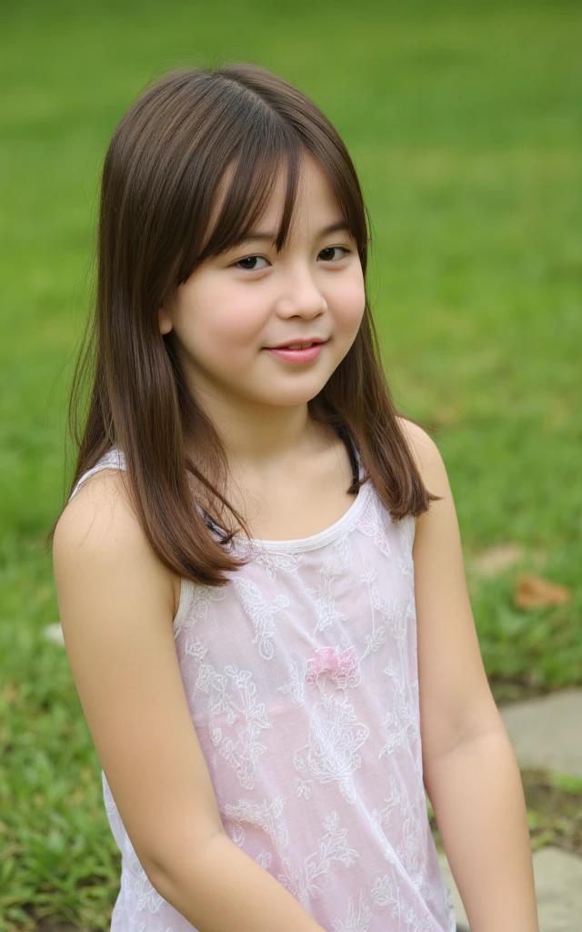 Masterpiece, 8K, beautiful pre-tween Indonesian_Korean girl, cute, pretty juvenile tween,  7, 7 y.o tween, flat-budding pre-tween_girl breast, shy smile, juvenile-physique, elee-tween_girl, charming, one style sheer_fabric mini-dress, sexy alluring, show off her cute side, act naughty-sexy, on the studio garden