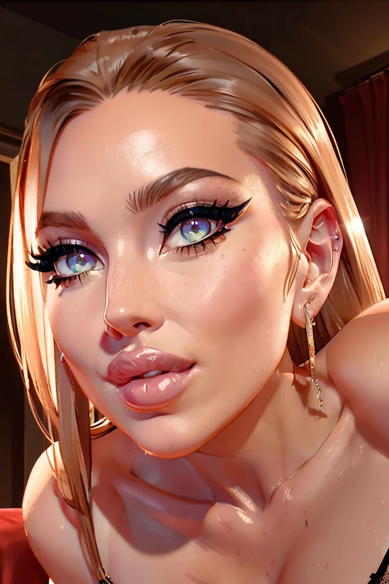 1 beautiful, realistic woman, big eyelashes, painted lips, drooling asleep, sweating, asleep with her mouth open, snoring, asleep lying on the bus, head resting on the seat, eyes closed, eyelids painted, face made up, beautiful body, dressed in a sequined dress; lipstick, full body, looks like singer Adele.