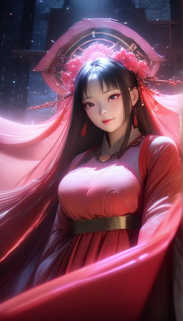  best quality , masterpiece,  high resolution, 1 Girl, China Hanfu,Background of Chinese Architects, Red scarf, Hair accessories,necklace, Jewelry, sexy waist tease in a mountain cabin ,Above_ body, Tynder effect,Realistic,  DARK STUDIO , Wheel lighting,  two-tone lighting ,( Highly Detailed Skins:1.2), 8K uhd,  DSLR ,  soft light ,  high quality, Volumetric Lighting, reality,  photo ,  high resolution, 4K, 8K, Bokeh,Girl in red dress